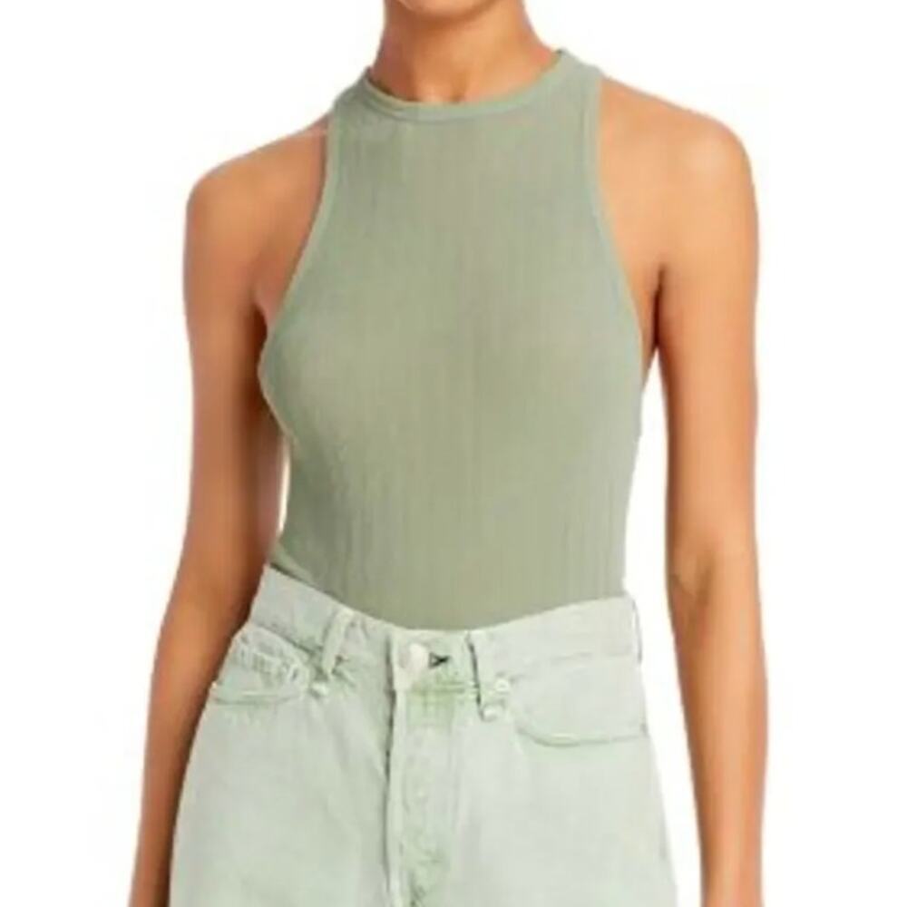 Rag & Bone Zoe Green Ribbed High Neck Racerback Tank Top • Minimalist • Sz XS
